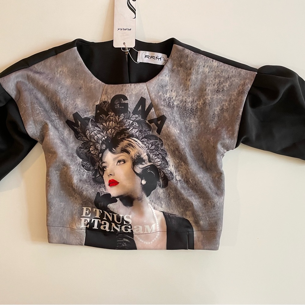ARM Black and Gray Graphic Crop Top